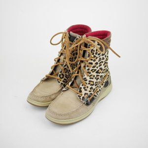 SPERRY Women's 7.5 - Brown animal print & leather ankle boots Hikerfish lace up